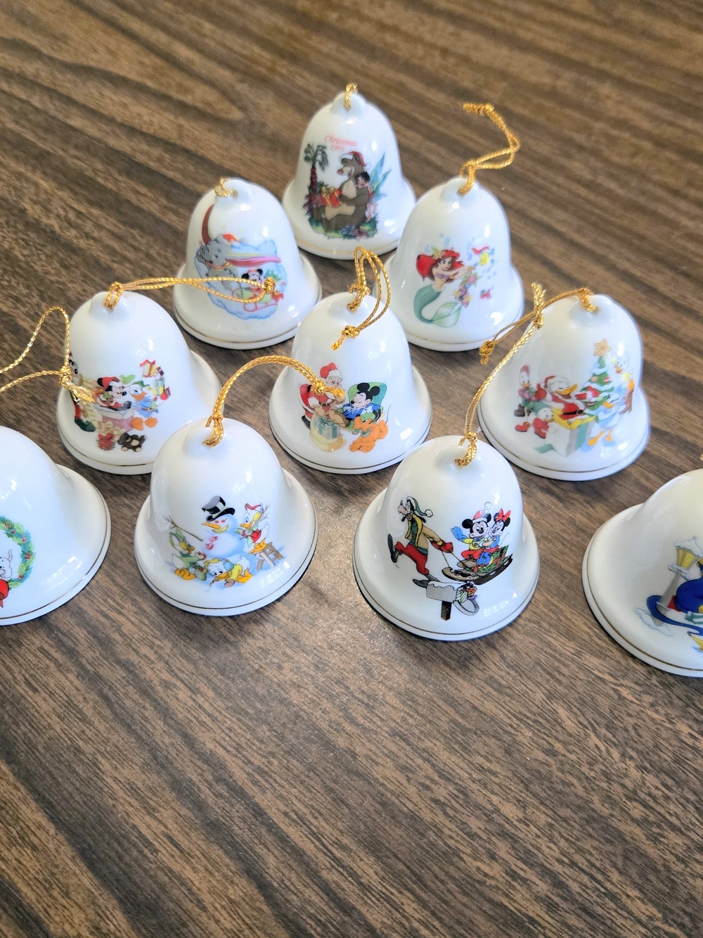 Disney Bell Christmas Ornaments Grolier 10 Lot Mickey Donald Goofy Ariel READ